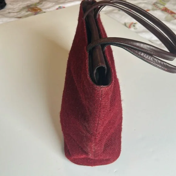 Vintage Kenneth Cole Maroon Red Wool with Dark Leather Trim Shoulder bag - Picture 5 of 11